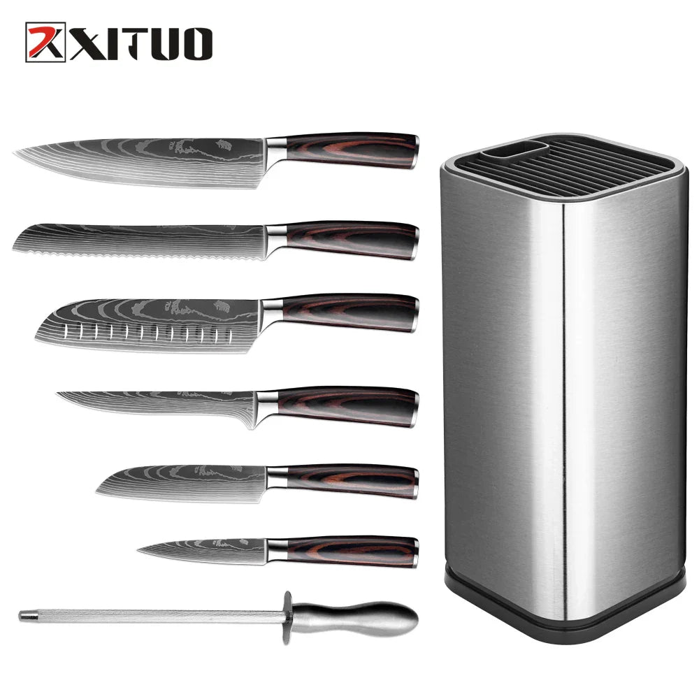 Kitchen Knife 8PCS Set With Knife Holder Sharpening Stick, Stainless Steel Chef Knife Slicing Knife Sharp Cut Vegetables Meat