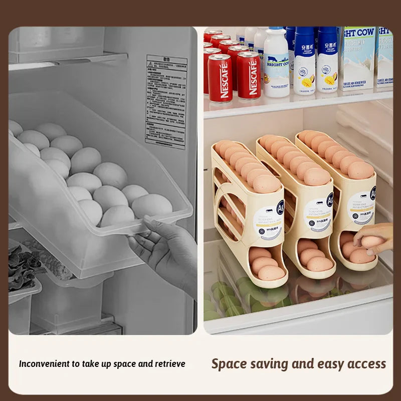 4 Layers Automatic Rolling Egg Holder Rack Storage Box Container Can Hold 30 Eggs High Quality Egg Rack Kitchen Fridge Organizer
