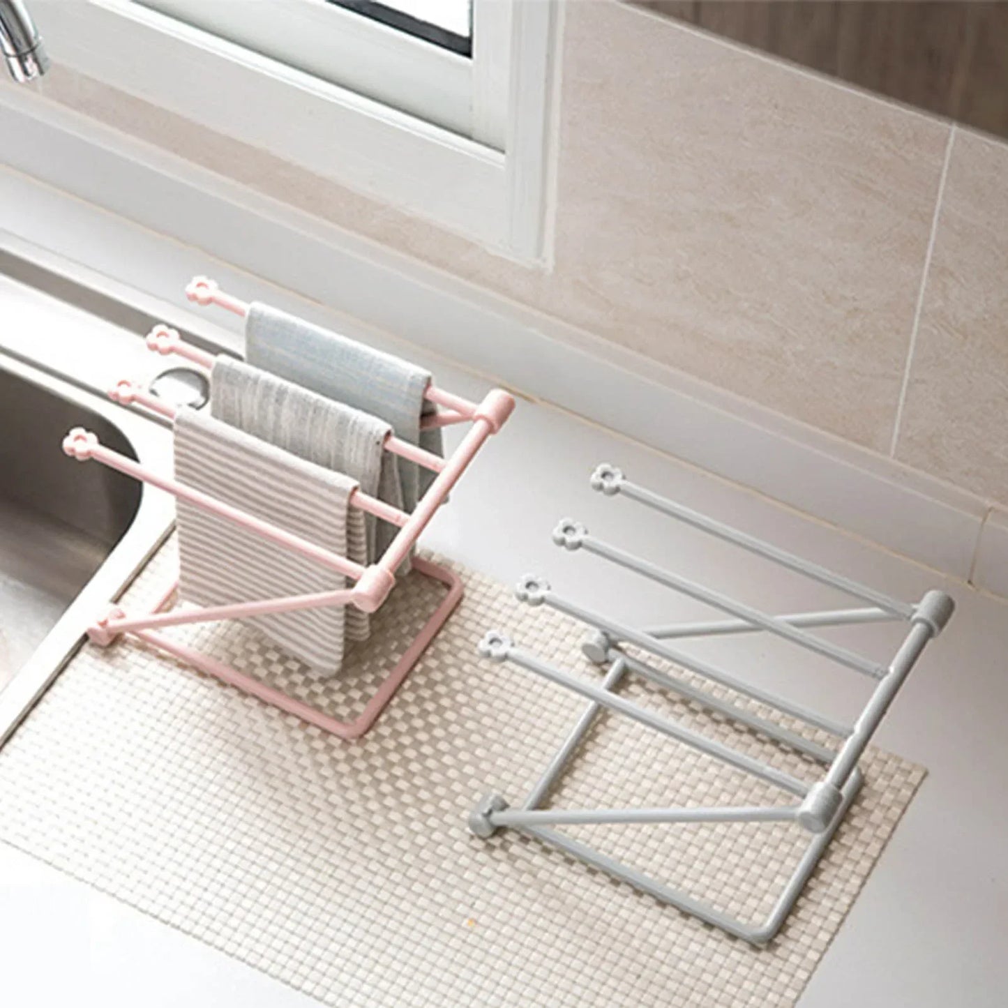 Countertop Dishcloth Drying Rack 4 Arms Folding Vertical Hand Towel Stand Dish Rag Storage Holder for Kitchen Washcloth Holder