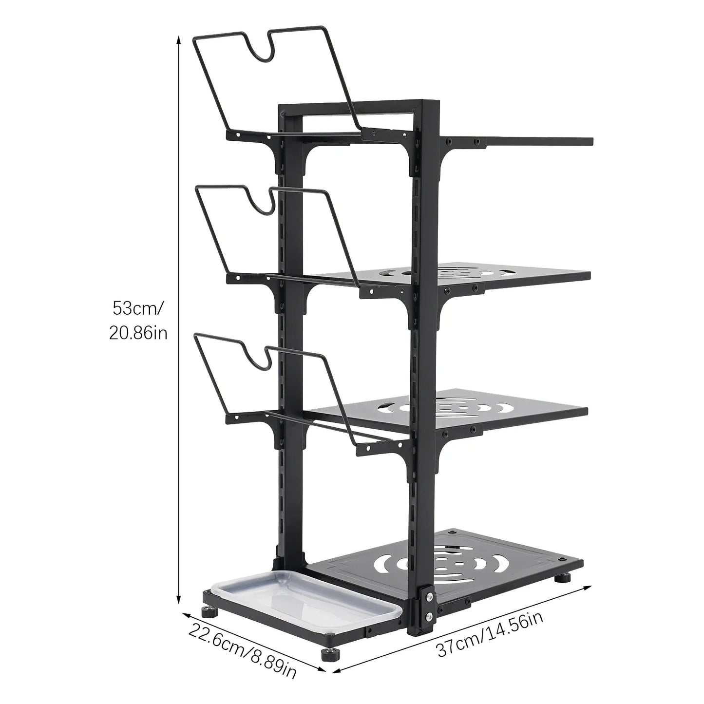 4-Tier Pot Organizer 22.05lbs per Tier Carbon Steel Pot Pan Lid Organizer 14.578.920.87in Kitchen Storage Grey/Black Adjustable